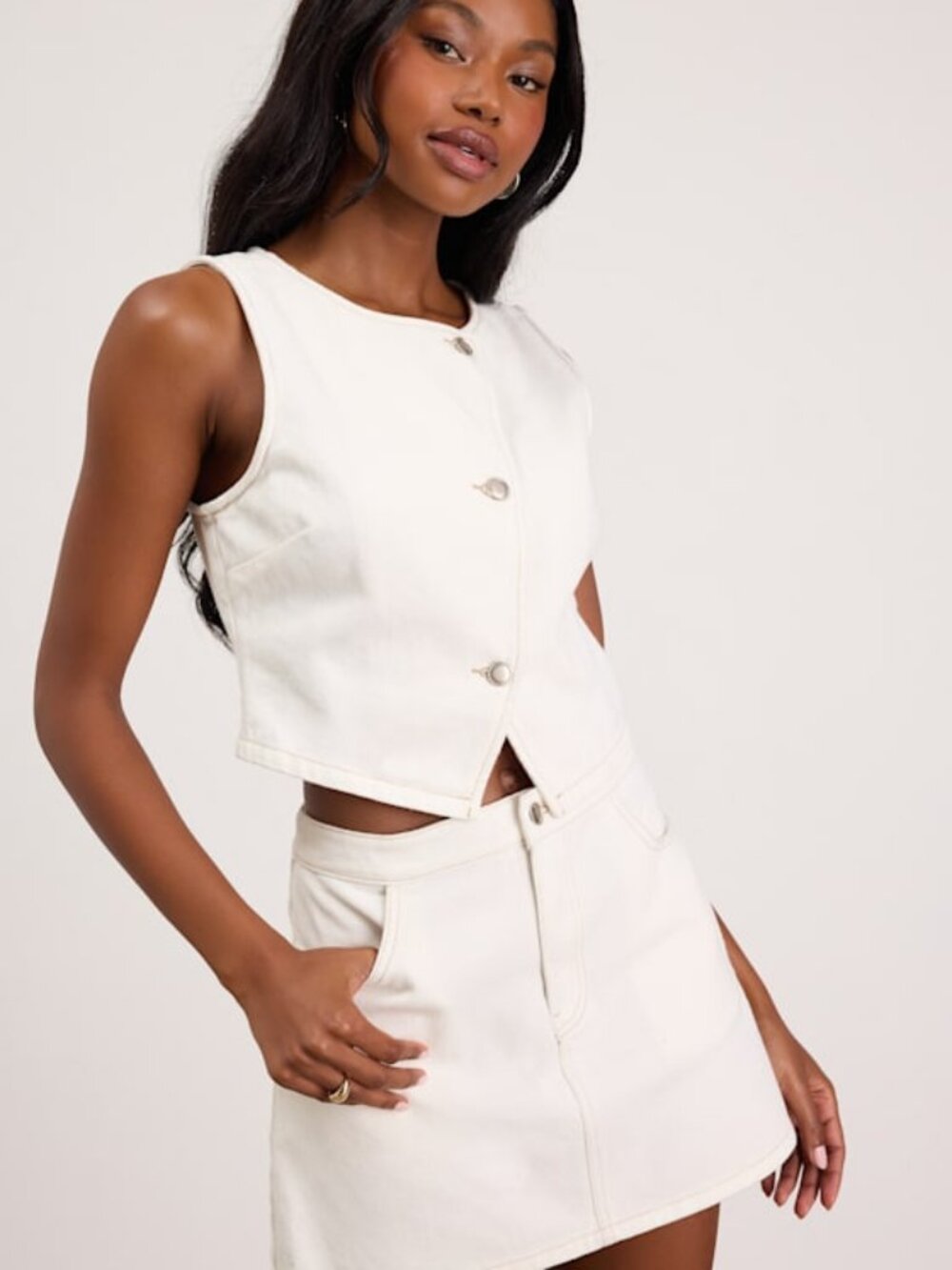 Lulus Dayton Ivory Denim Mini Skirt White - Size S